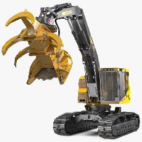 3D Tigercat 855D Tracked Feller Buncher Dirty Rigged